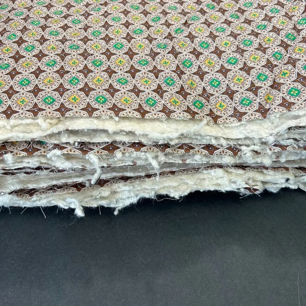 Vintage Pre Quilted‎ Brown Green Yellow Fabric 38